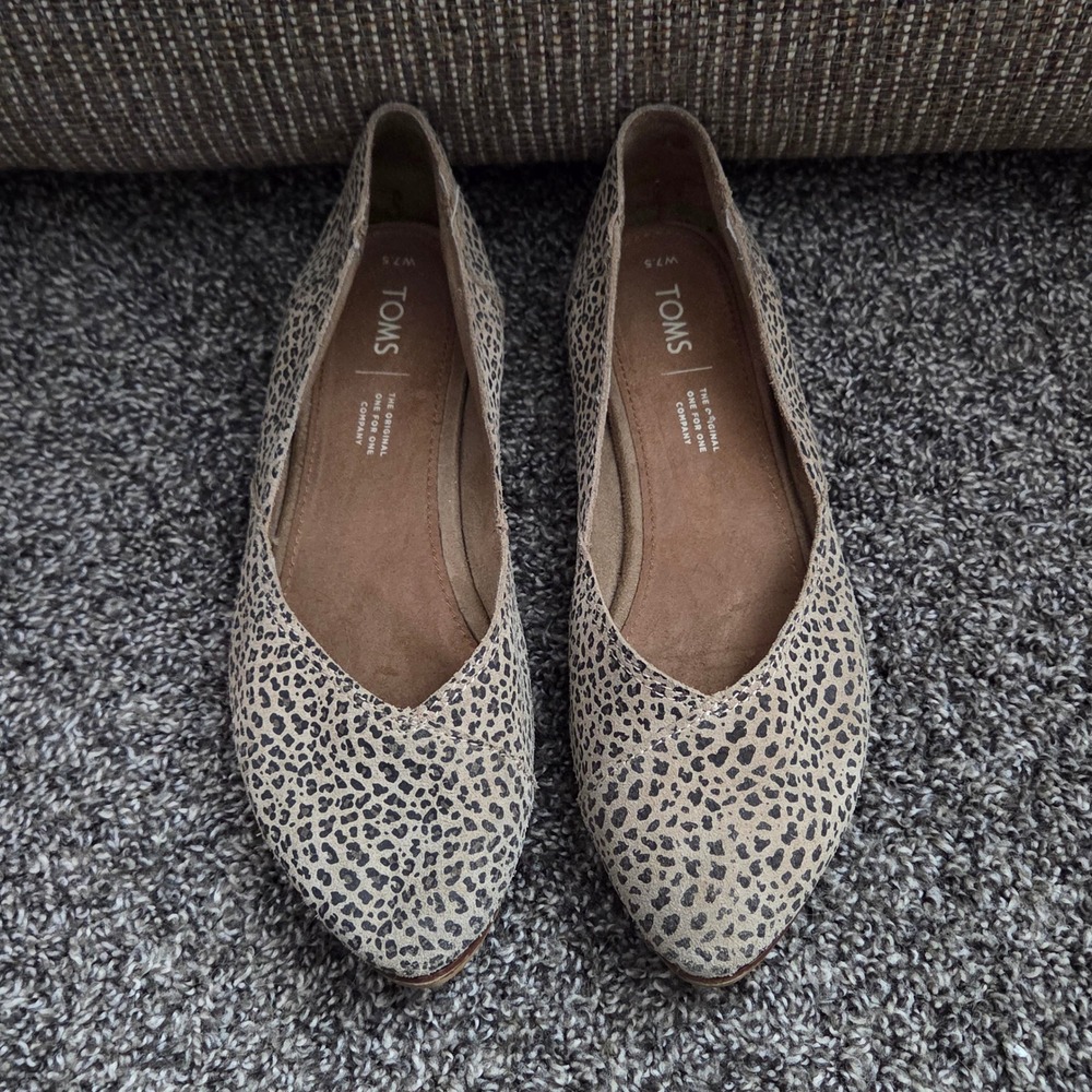 TOMS Jutti Leopard Print Pointed Toe Flats Tan Black Animal Print Womens 7.5